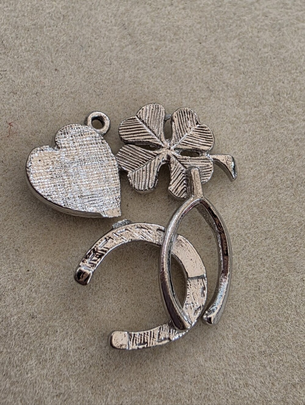 Sterling Silver Lucky Charm Pendant - Heart, Clover & Horseshoe • 2.40g